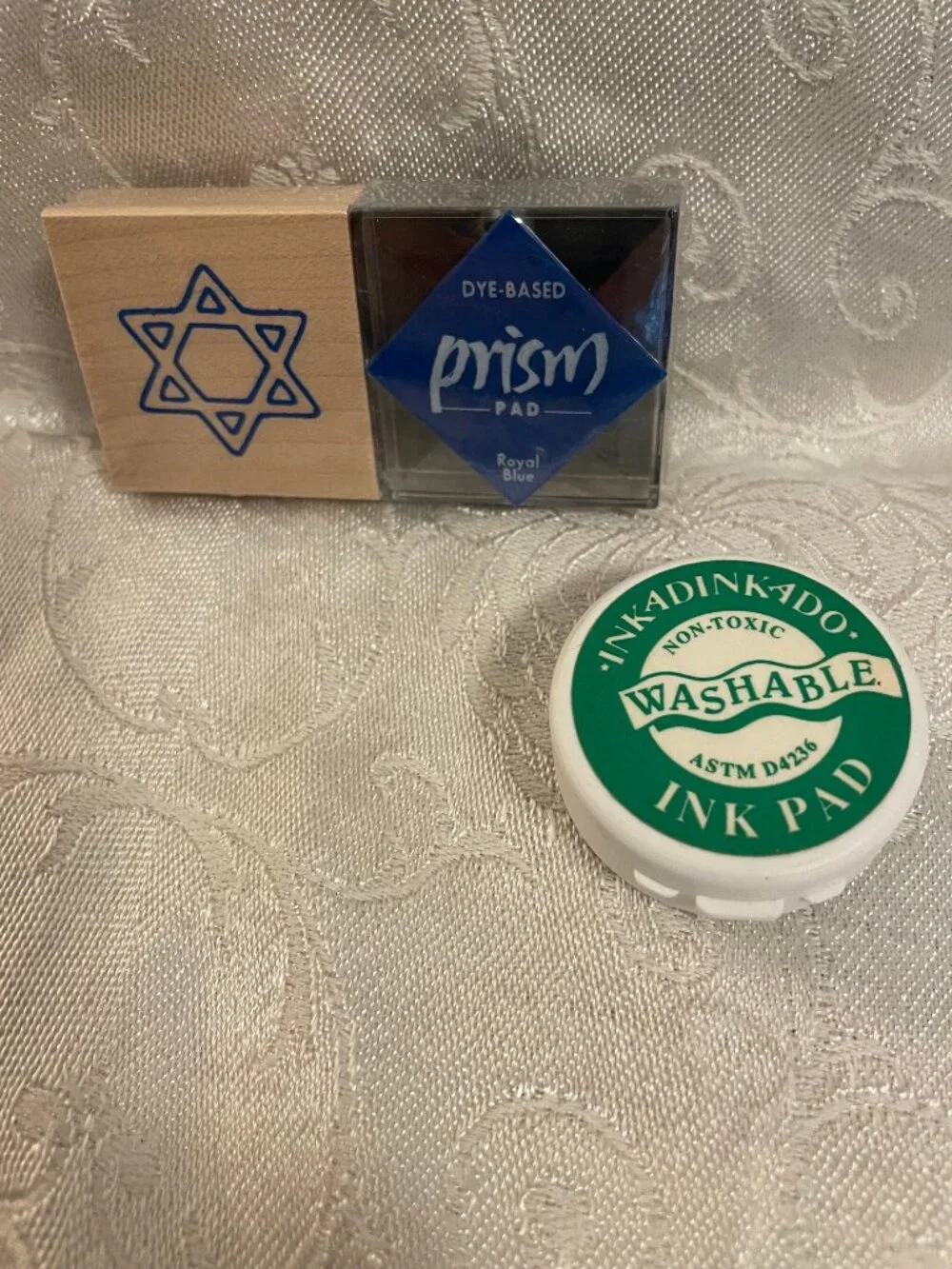 1996 Jewish Star Stamp with Wood Top and Royal Blue Ink Pad Set.  New